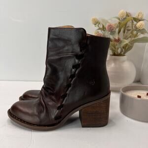 Born Toni Leather Chunky Stacked Heel Boot Dark Brown Women 6/37 M/W NWOB